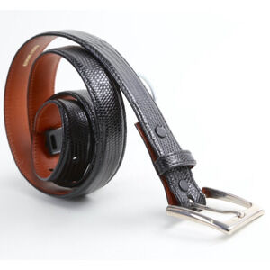 BARRY KIESELSTEIN-CORD 1" Black Lizard Leather Skinny Belt Silver Buckle Size 4